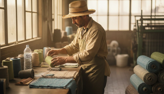 Worker inspecting eco-friendly hat materials