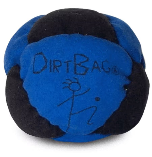 Dirtbag Classic Footbag - Blue & Black Suede Hacky Sack - Slow Speed Control for Beginners & Freestyle - Embroidered Design