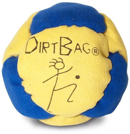 Dirtbag Classic Footbag - Blue & Black Suede Hacky Sack - Slow Speed Control for Beginners & Freestyle - Embroidered Design